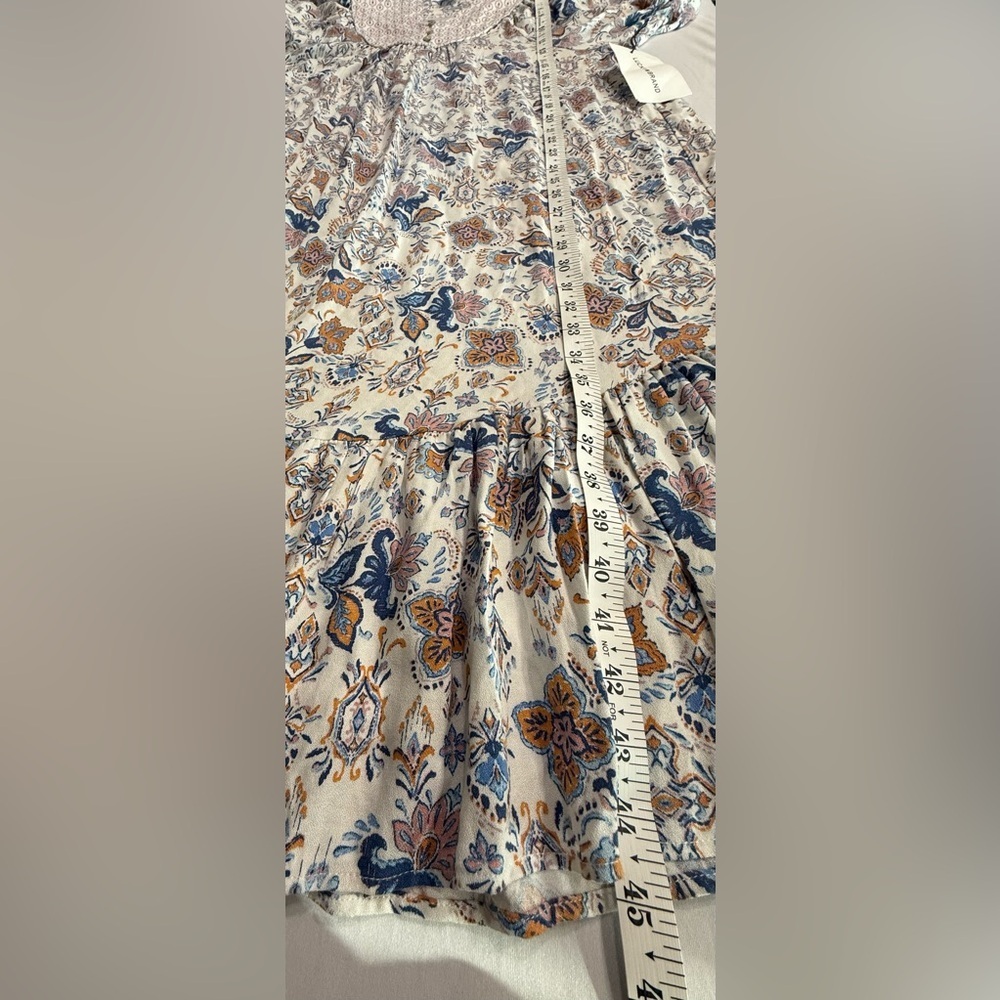 Lucky Brand Puff Dolman Sleeve Boho Floral Midi Dress Ruffle Hem Sz L NWT - Picture 6 of 9
